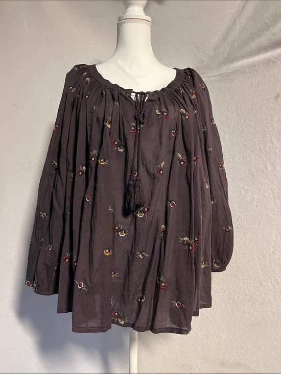 Kyla seo Tops - Embroidered Boho Peasant Tunic Top - Deep Plum